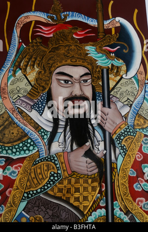 Custode della porta Shubao Qin e Gong Yuchi dipinte sulle porte di Thian Hock Keng Tempio Taoista, Singapore, Sud-est asiatico Foto Stock