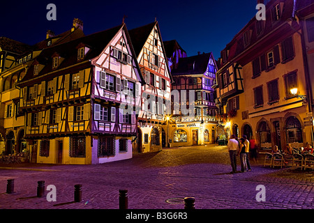 Strada di Colmar, Francia durante la notte Foto Stock