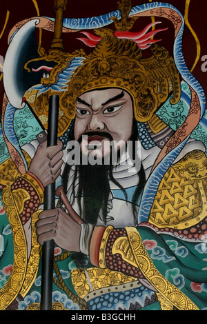 Custode della porta Shubao Qin e Gong Yuchi dipinte sulle porte di Thian Hock Keng Tempio Taoista, Singapore, Sud-est asiatico Foto Stock