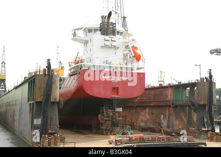 Nave in bacino di carenaggio, porto di Rotterdam, Paesi Bassi Foto Stock