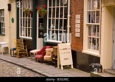 Negozio di antiquariato accanto al Jade tree arte e negozi di artigianato in Elm Hill,Norwich, Norfolk, Regno Unito Foto Stock