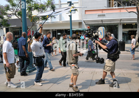 Popular Third Street Promenade di Santa Monica California utilizzati per la produzione televisiva, uno spettacolo chiamato pratica privata Foto Stock