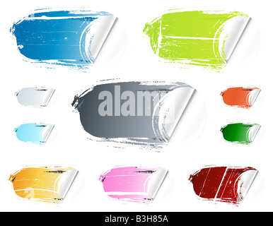 Illustrazione Vettoriale di dieci diversi colorati adesivi retail lavato fuori la vecchia e grungy insieme o set Foto Stock