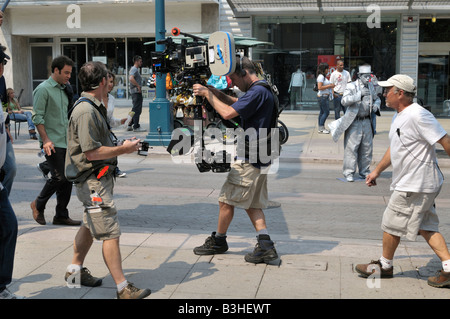 Popular Third Street Promenade di Santa Monica California utilizzati per la produzione televisiva, uno spettacolo chiamato pratica privata Foto Stock