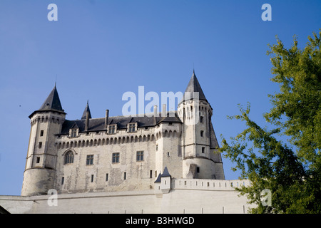 Nord est faccia del XIV secolo fairytale Chateau de Saumur Valle della Loira Francia Foto Stock