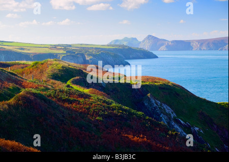 Vista su Ramsey isola St Davids Pembrokeshire Wales Foto Stock