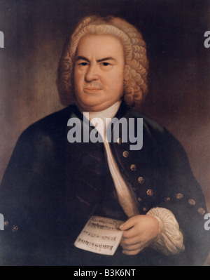 JOHANN Sebastian BACH compositore tedesco in una stampa del ritratto dipinto da Elias Gottlieb Haussmann nel 1746 Foto Stock