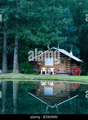 Cabina e riflessione in stagno a Bear Creek Lodge speranza Alaska Foto Stock