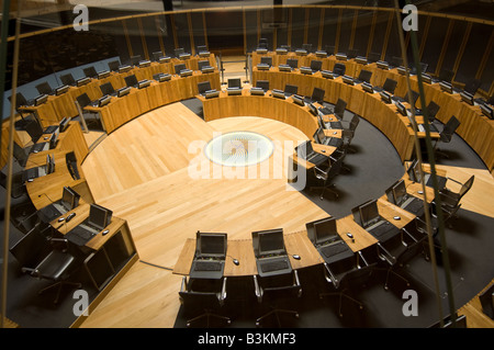 L'Aula di discussione dell' Assemblea nazionale del Galles governo edificio Senedd Cardiff Bay Regno Unito Foto Stock