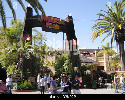 UNIVERSAL Studios, Hollywood Ingresso alla Jurassic Park ride Foto Stock