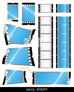 Illustrazione Vettoriale di vari adesivi lucida e cartellini o etichette nella forma di una striscia di film concetto di fotografia Foto Stock
