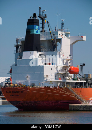 La nave cargo Saga Navigator da Hong Kong nel porto di Anversa Fiandre Belgio Foto Stock