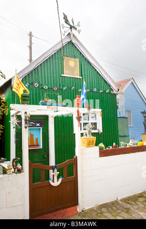 Case e giardini, capannoni in Footdee, St Fittick o Fittie, Aberdeen Scotland, Regno Unito. Fittie piazze, un modello di sistema di alloggiamento costruito per i pescatori in 1809. Foto Stock