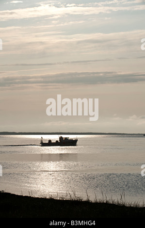 Una lobster boat esce dalla collina di piccione, Lameque Island, New Brunswick, Canada per controllare le trappole Foto Stock