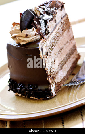 Fetta di mousse al cioccolato torta servito su una piastra Foto Stock
