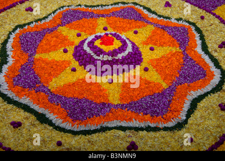 Arte floreale (Pookklalam) del Kerala, India Foto Stock