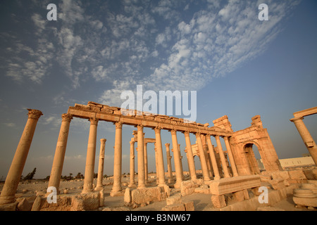 Arco Trionfale e porticato presso le rovine di Palmyra, Siria Foto Stock