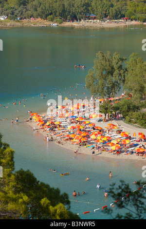 Vista aerea del Blue Lagoon Beach. Oludeniz, Provincia di Mugla, Turchia. Foto Stock