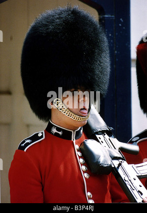 Army Regiments Welsh Guardsman soffocante dal calore durante il servizio al di fuori di Clarence House Foto Stock