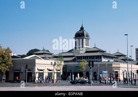 Il Cile, Santiago. Il Mercado Central ospita un pittoresco frutta, verdura e il mercato del pesce insieme con un grande numero di piccoli frutti di mare nei ristoranti. La struttura metallica è stata prefabbricati in Inghilterra ed eretto in Santiago di 1868AD. Foto Stock