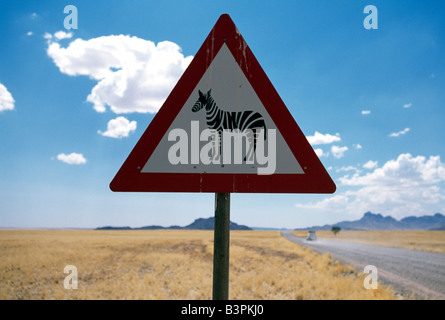 Zebra crossing segno, Namib-Naukluft National Park, Namibia, Afrika Foto Stock