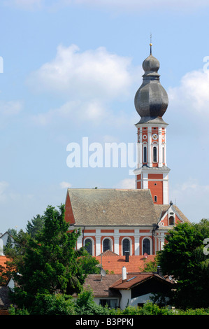 Chiesa barocca, Hechenwang, Lago Ammersee, Alta Baviera, Germania, Europa Foto Stock