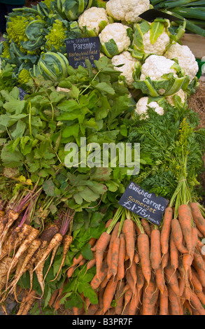 Carote organico pastinaca e cavolfiore in vendita presso la Soil Association Organic Food Festival Bristol Harbourside England Regno Unito Foto Stock