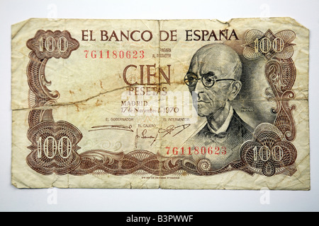 Cien Pesetas valuta dalla Spagna Espania Foto Stock
