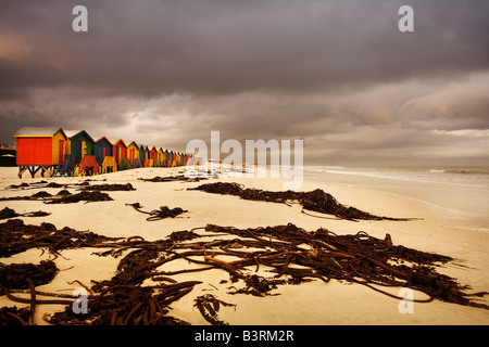 Modifica di capanne lungo la spiaggia, Cape Town, Sud Africa Foto Stock