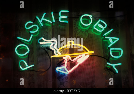 Neon Polacca sign Polskie Obiady Foto Stock