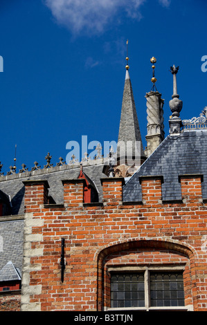 Belgio, Brugge (aka Brug o Bruge). UNESCO World Heritige sito. Tipica architettura medievale lungo i canali di Bruges. Foto Stock