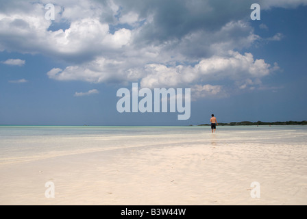 Un uomo sulla spiaggia vuota Foto Stock