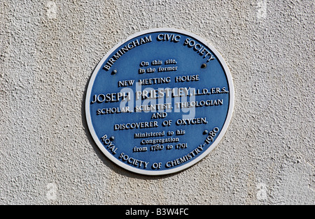 Targa blu Joseph Priestley sul sito dell'ex New Meeting House, Moor Street, Birmingham, West Midlands, Inghilterra, REGNO UNITO Foto Stock