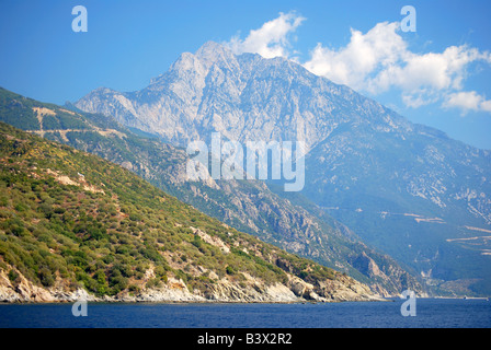 Il Monte Athos, Penisola di Athos, Calcidica, Macedonia centrale, Grecia Foto Stock