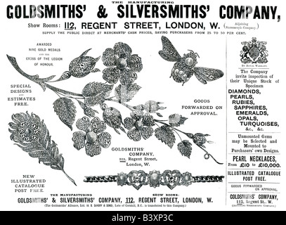 1897 Victorian pubblicità per gli orafi e argentieri Azienda Regent Street Londra per solo uso editoriale Foto Stock