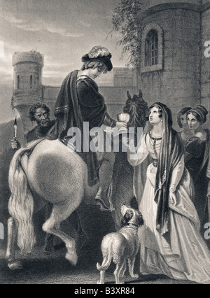 L assassinio di Edoardo il martire, c. 963 - 978 figlio di Re Edgar, attraverso il tradimento della sua matrigna Regina Elfrida. Foto Stock