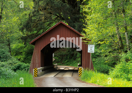 O, Siuslaw National Forest, Yachats ponte coperto, abbraccia il North Fork del Fiume Yachats, 42 piedi lungo Foto Stock