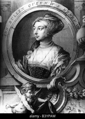 Anne Boleyn, circa 1505 - 19.5.1536, regina consorte di Inghilterra 25.1.1533 - 19.5.1536, ritratto, acciaio, incisione del XIX secolo , artista del diritto d'autore non deve essere cancellata Foto Stock