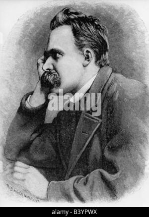 Nietzsche, Friedrich, 15.10.1844 - 25.8.1900, filosofo tedesco, a mezza lunghezza, incisione, 19th secolo , Foto Stock