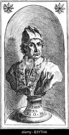 Clemente XI (Giovanni Francesco Albani), 22.7.1649 - 19.3.1721, Papa 23.11.1700 - 19.3.1721, ritratto, incisione su rame di P.L. Ghezzius, 1704, , artista del diritto d'autore non deve essere cancellata Foto Stock