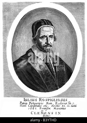 Clemente IX. (Giulio Rospigliosi), 28.1.1600 - 9.12.1699, Papa 20.6.1667 - 9.12.1699, ritratto, incisione su rame, secolo XVII, , artista del diritto d'autore non deve essere cancellata Foto Stock