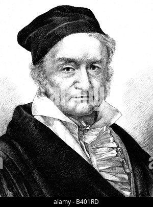 Gauss, Carl Friedrich, 30.4.1777 - 23.2.1855, matematico tedesco, scienziato, ritratto, incisione del XIX secolo, scienza , artista del diritto d'autore non deve essere cancellata Foto Stock