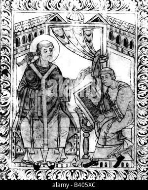 Gregorio i (Anicius Gregorius), circa 540 - 12.3.604, papa 3.9.590 - 12.3.604, dittatura, miniatura, Codex Hartker, circa 1000, Biblioteca del convento di San Gallo, Foto Stock