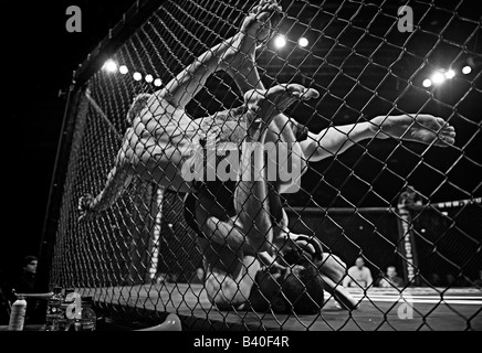 Due Combattenti della gabbia di benna mordente in ottagono Foto Stock