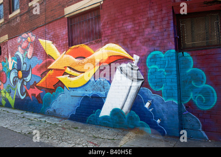 Un coloratissimo murale in stile contemporaneo in culturalmente variegata Adams Morgan Neighborhood di Washington DC Foto Stock