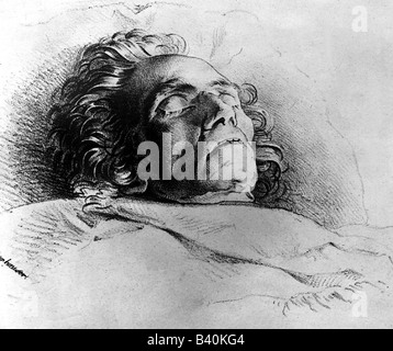 Beethoven, Ludwig van 17.12.1770 - 26.3. 1827, compositore tedesco, ritratto, sul letto death, disegno, , Foto Stock