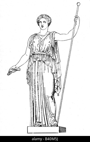 Demetra, dea greca del grano e della fertilità, incisione del legno, dopo l'antica statua, 19th secolo, Museo Vaticano, Roma, Foto Stock