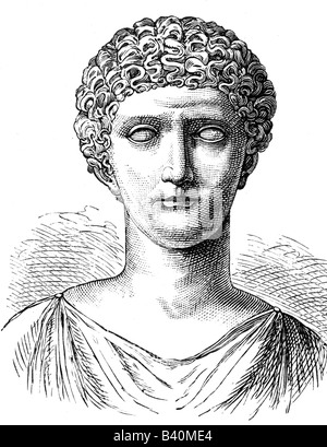 Agripina Il Giovane (Julia Agrippina), 6.11.15 - 59 d.C., imperatrice romana, madre di Nerone, ritratto, busto, incisione lignea dopo il busto antico, 19th secolo, Foto Stock