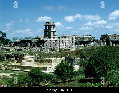 Geografia / viaggio, Messico, Palenque, città Maya, costruita circa 600 - 900 d.C., Palacio (palazzo) con torre, vista, retro, , Foto Stock