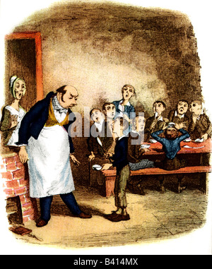 Dickens, Charles, 7.2.1812 - 9.7.1878, British autore / scrittore, opere, romanzo "Oliver Twist", 1837 - 1839, scena incisione in acciaio da George Cruikshank, artista del diritto d'autore non deve essere cancellata Foto Stock